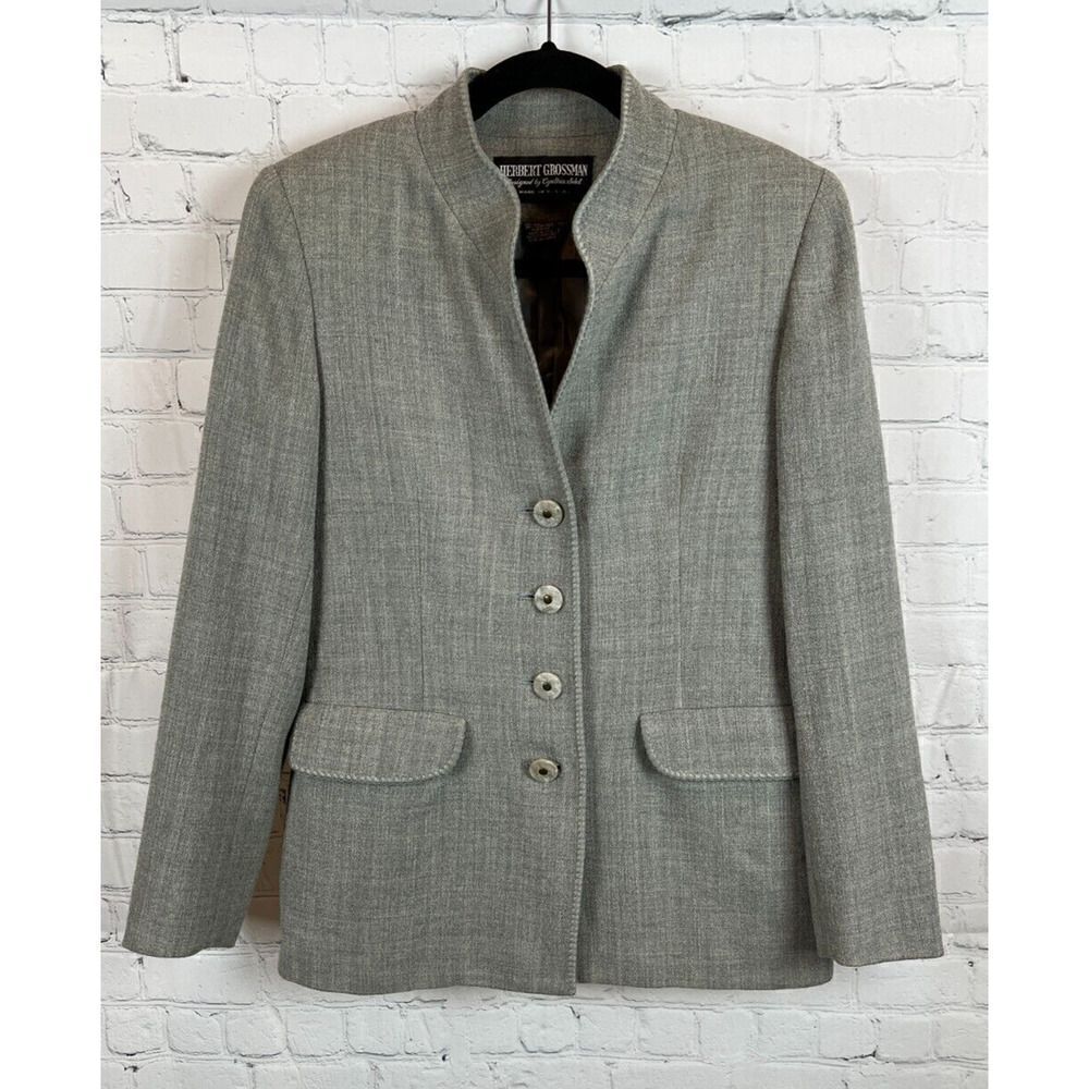 HERBERT GROSSMAN designed by CYNTHIA SOBEL gray wool embroidered jacket blazer 8